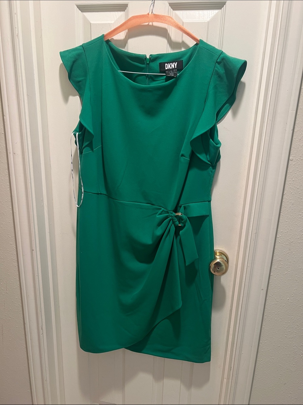 DKNY Ruffle Sleeve Knot-Detail Mini Dress in Green